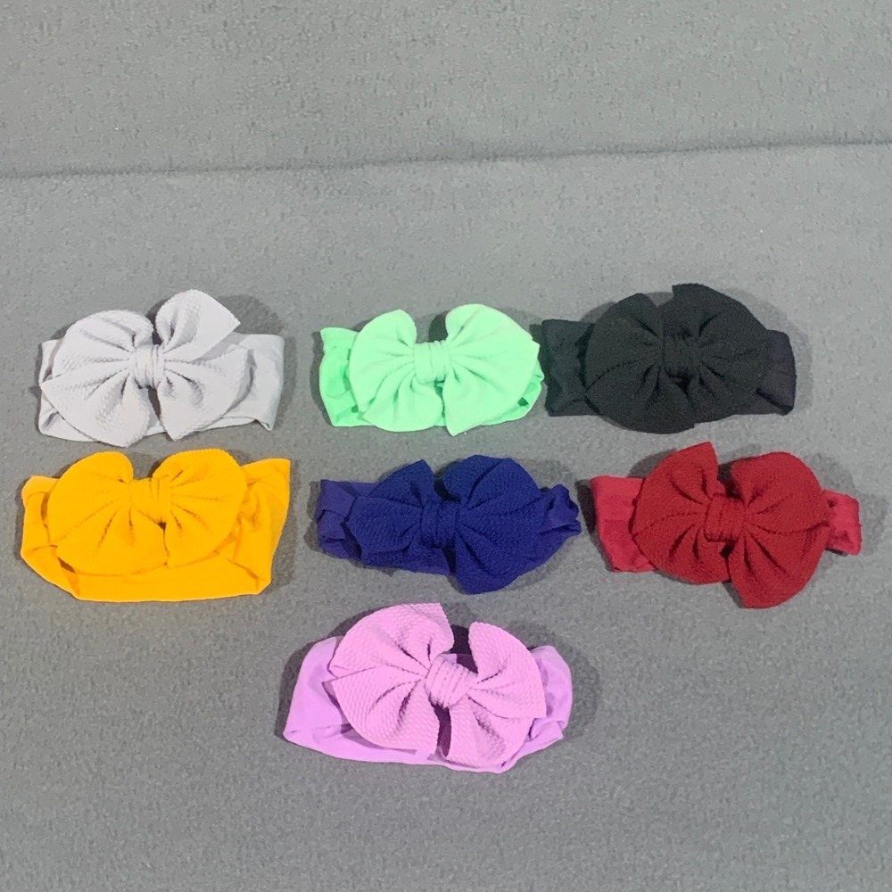 Baby Girls Large Bow Headbands Set of 7 Multi Color Textured Stretch Wide‎ Band